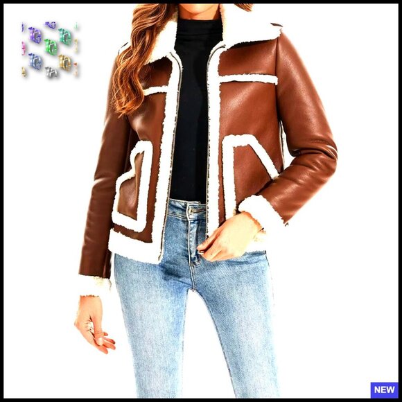 Jackets & Blazers - Faux Shearing Moto Jacket Thick Fur Lined Coat Sherpa Leather Chic